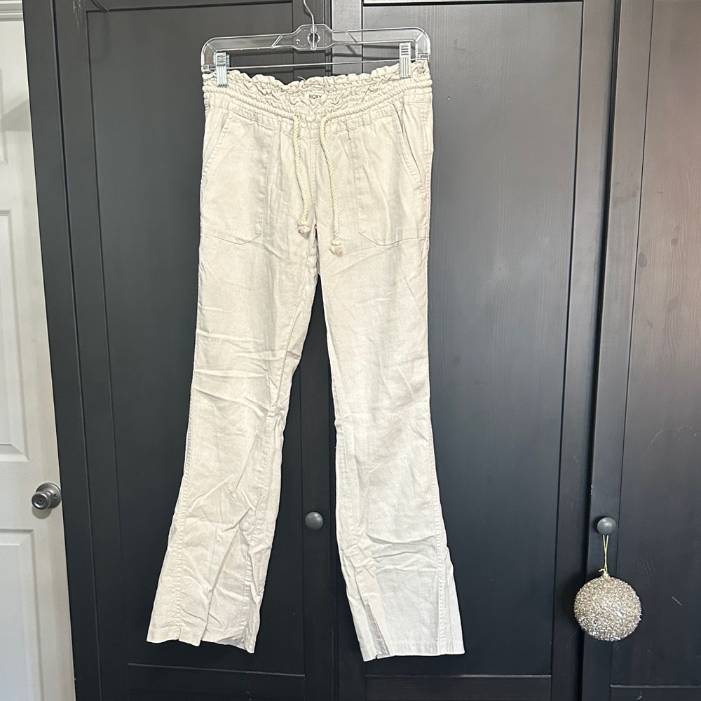 Roxy Cream Linen Drawstring Pants size s